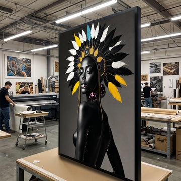 Regal Black Woman Headdress Art, Cultural Wall Canvas, Ethnic Decor, Black Art Print, Wall Art Canvas Design, Gift Ready, Home Decor