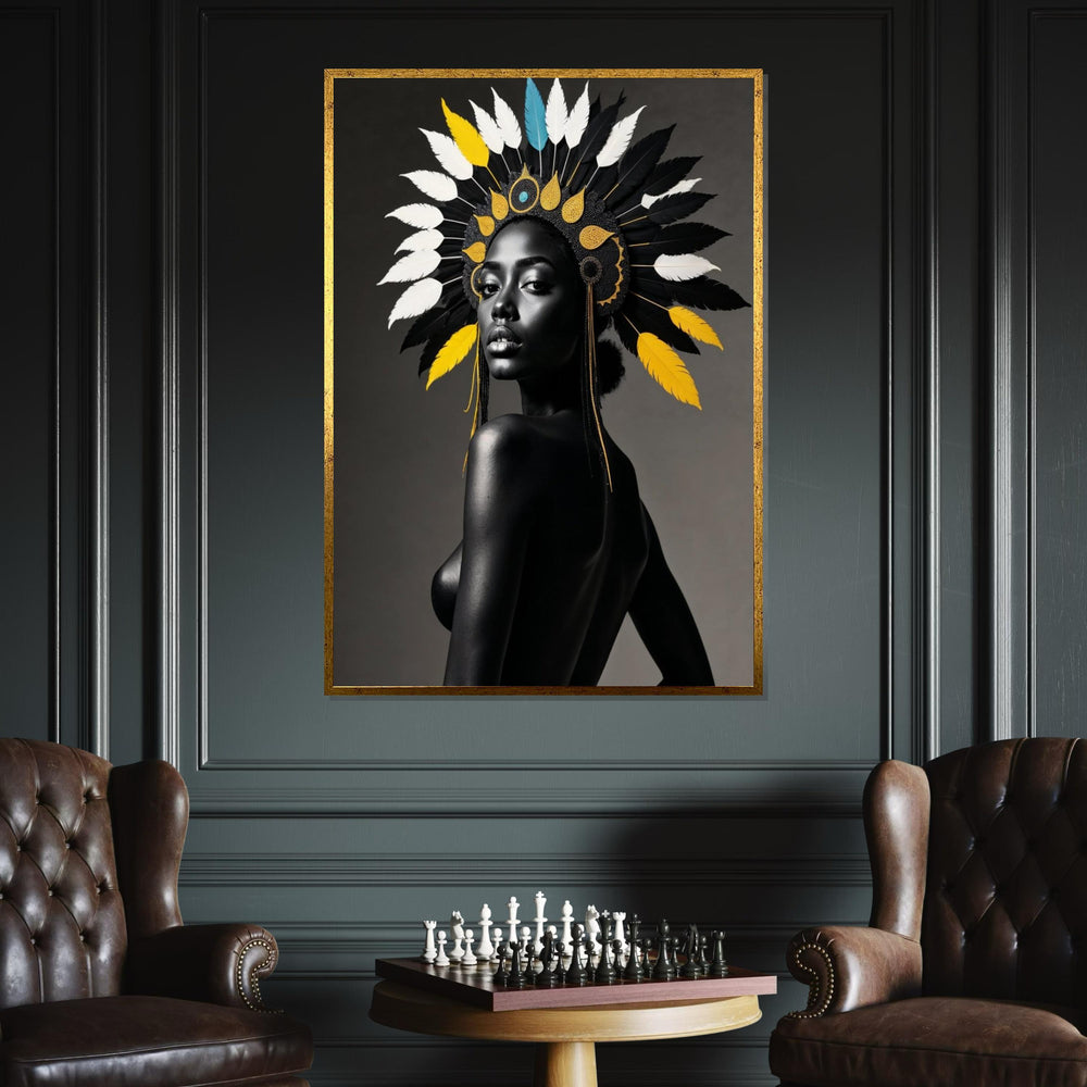 Regal Black Woman Headdress Art, Cultural Wall Canvas, Ethnic Decor, Black Art Print, Wall Art Canvas Design, Gift Ready, Home Decor