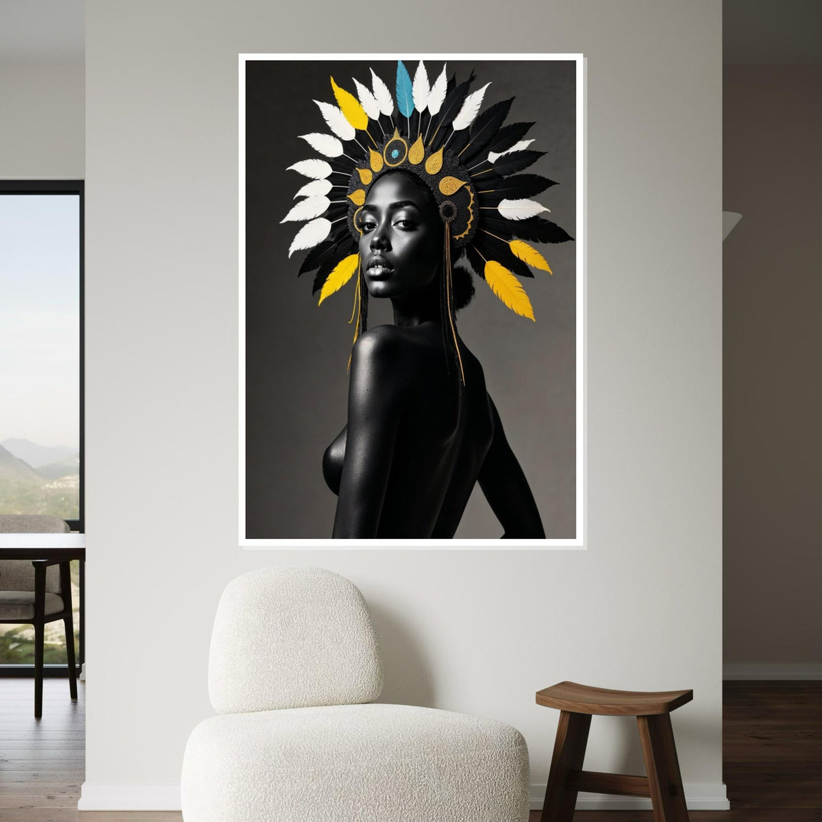 Regal Black Woman Headdress Art, Cultural Wall Canvas, Ethnic Decor, Black Art Print, Wall Art Canvas Design, Gift Ready, Home Decor