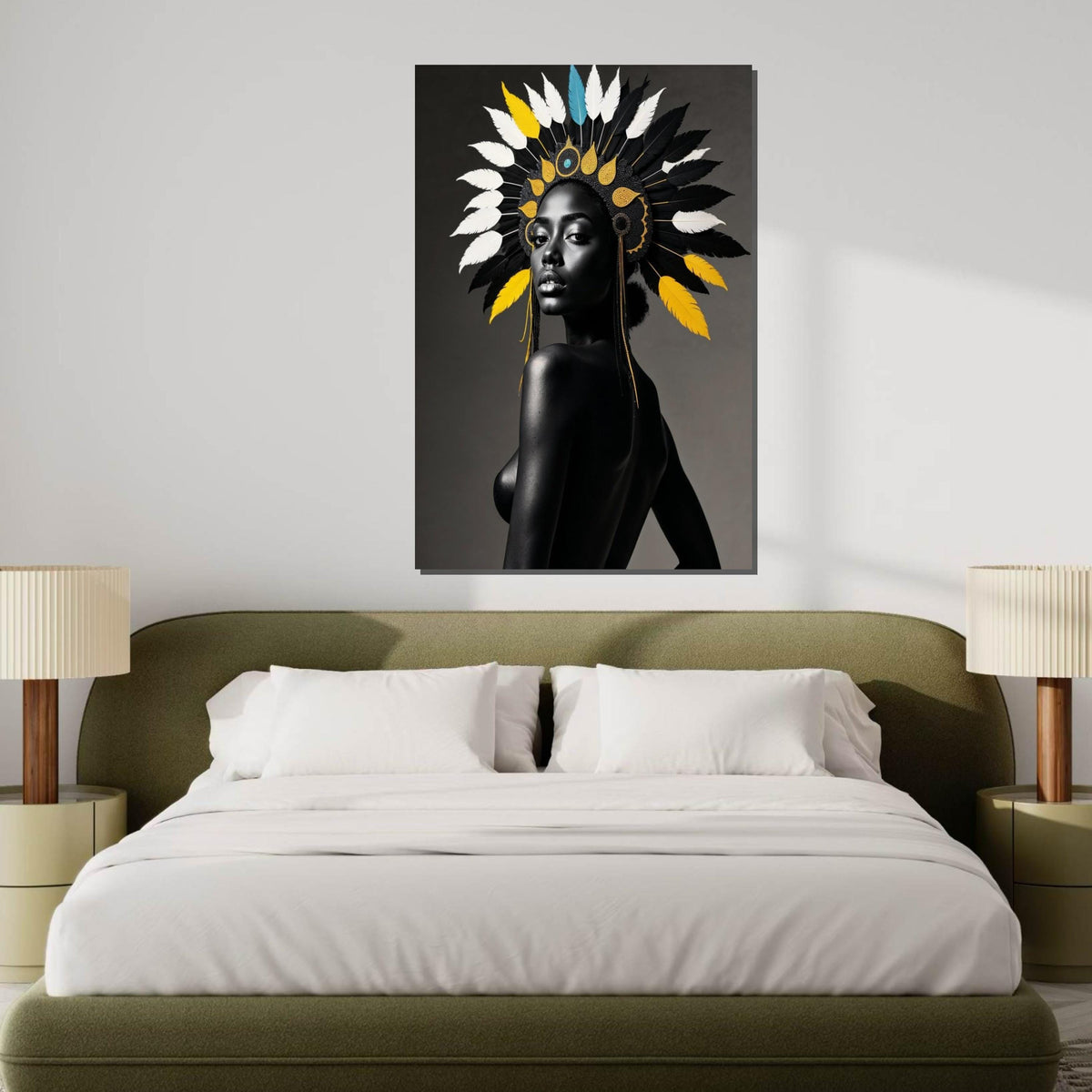Regal Black Woman Headdress Art, Cultural Wall Canvas, Ethnic Decor, Black Art Print, Wall Art Canvas Design, Gift Ready, Home Decor