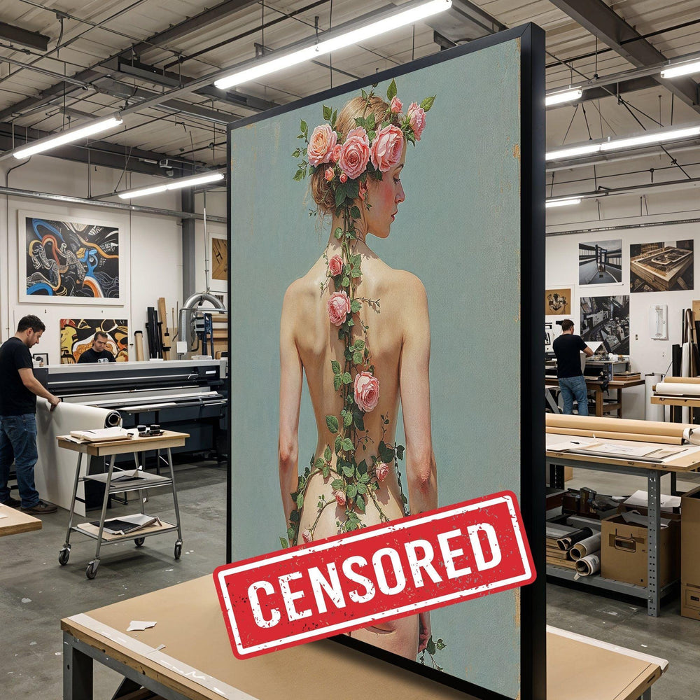 Floral Nude Canvas Art, Rose Adorned Woman Print, Botanical Wall Art, Elegant Nude Decor, Body Art Canvas Design, Ready To Hang Decoration