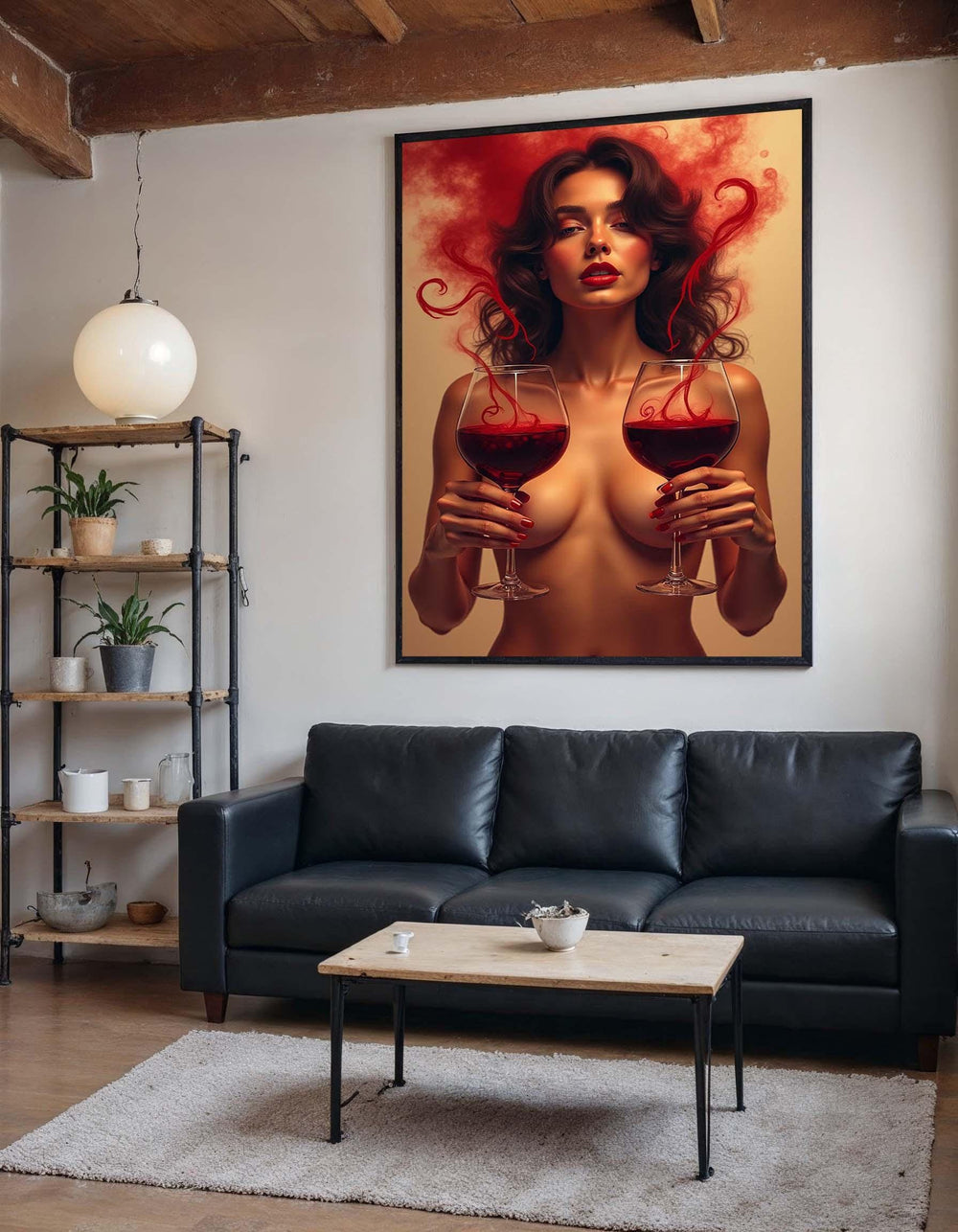 Erotic Wine Woman Canvas Art, Sensual Nude Portrait with Wine Glasses, Bold Erotic Wall Decor, Modern Seductive Artwork,Ready to Hang Canvas