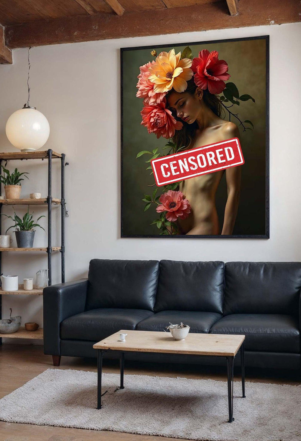 Nude Floral Elegance Canvas, Artistic Feminine Wall Art, Bold Nature-Inspired Artwork, Sensual Flower Portrait, Wall Art Canvas Design