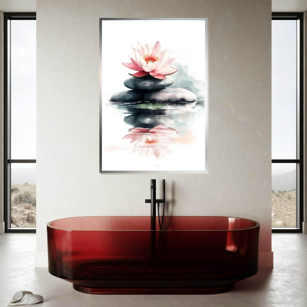 Zen Lotus Canvas, Tranquil Water Lily Wall Art, Serene Rock Balance Print, Peaceful Nature Decor, Wall Art Canvas Design, Ready to Hang