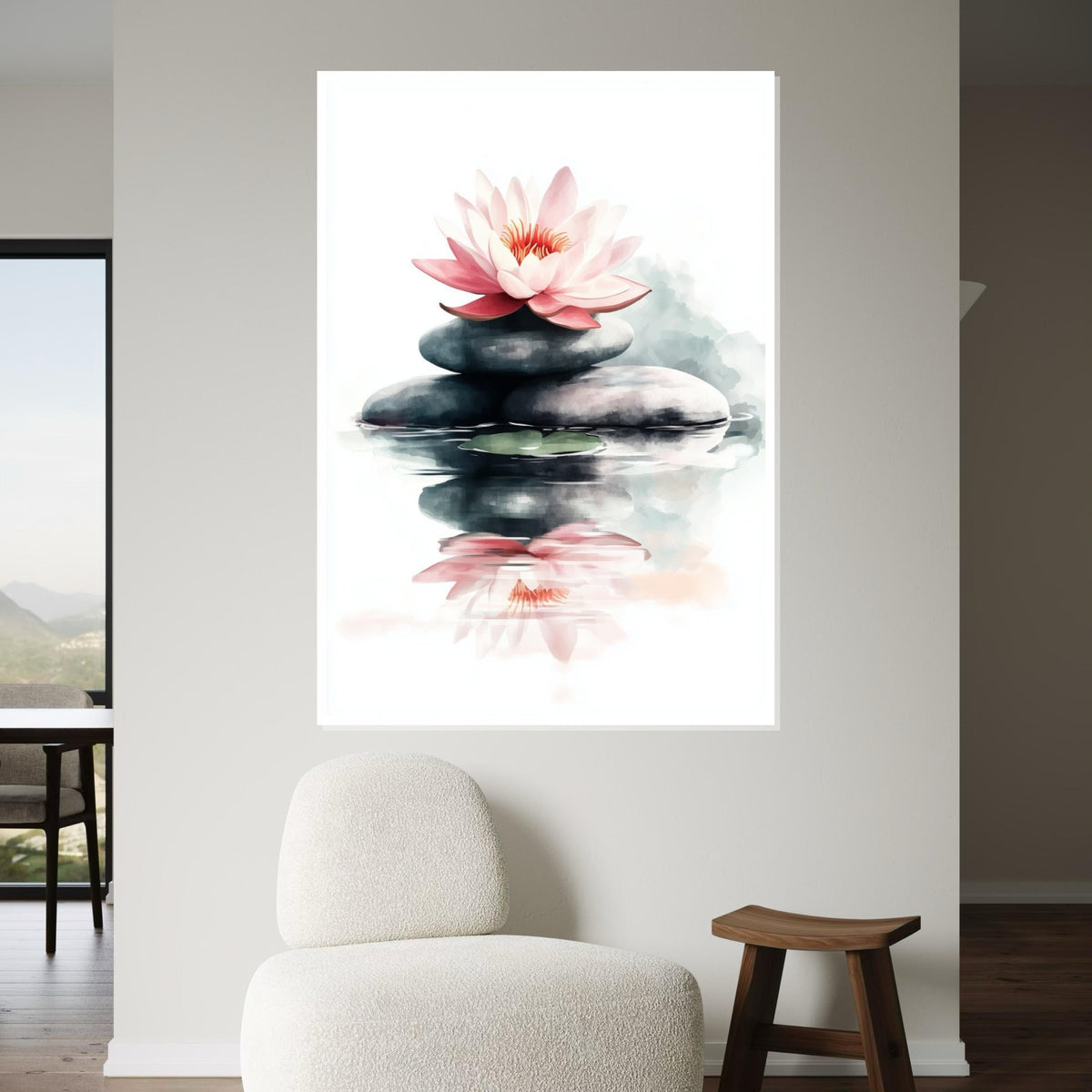Zen Lotus Canvas, Tranquil Water Lily Wall Art, Serene Rock Balance Print, Peaceful Nature Decor, Wall Art Canvas Design, Ready to Hang