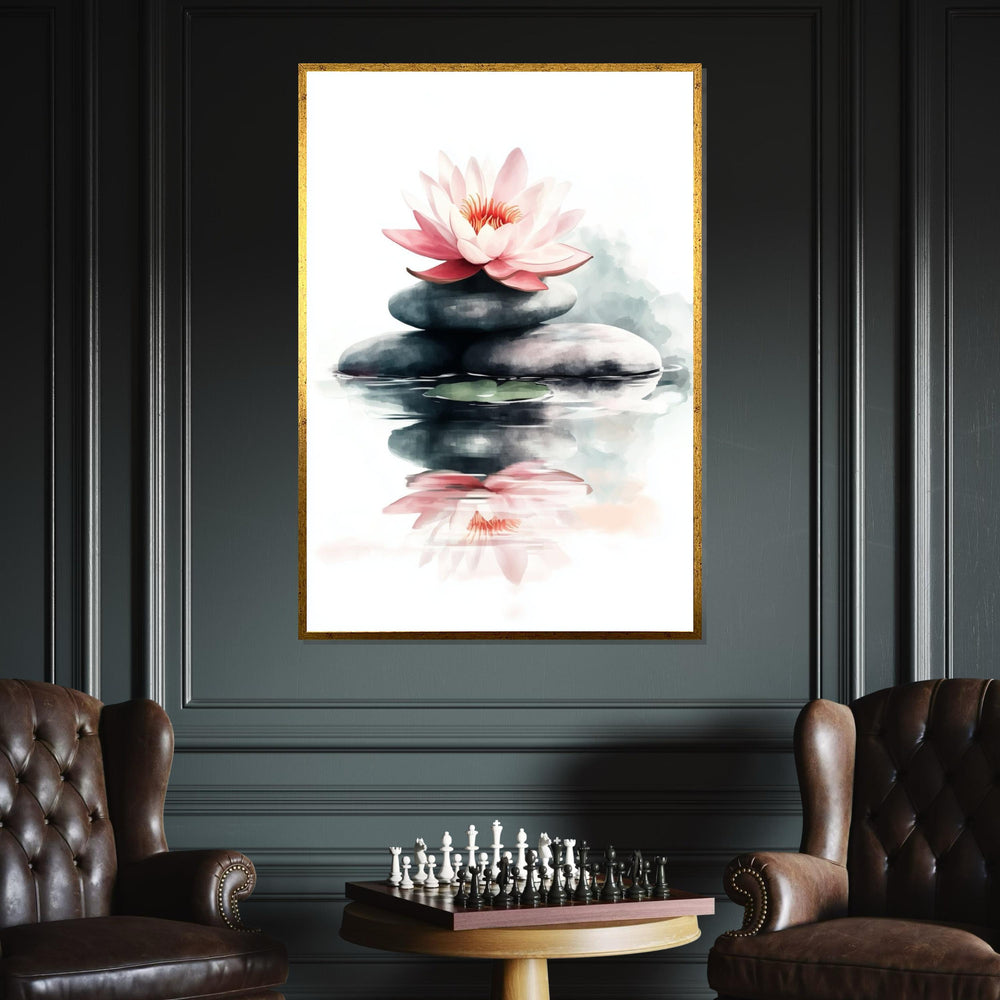 Zen Lotus Canvas, Tranquil Water Lily Wall Art, Serene Rock Balance Print, Peaceful Nature Decor, Wall Art Canvas Design, Ready to Hang