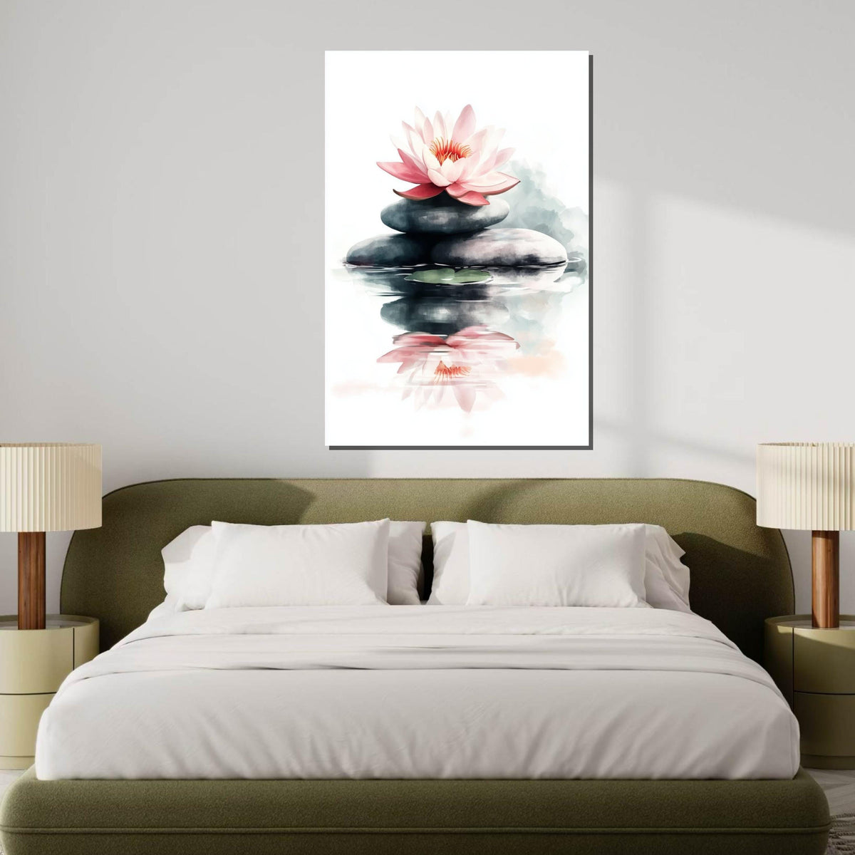 Zen Lotus Canvas, Tranquil Water Lily Wall Art, Serene Rock Balance Print, Peaceful Nature Decor, Wall Art Canvas Design, Ready to Hang