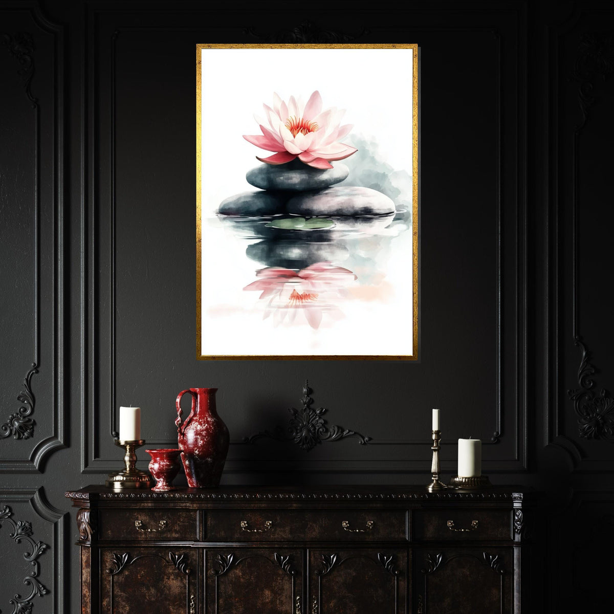 Zen Lotus Canvas, Tranquil Water Lily Wall Art, Serene Rock Balance Print, Peaceful Nature Decor, Wall Art Canvas Design, Ready to Hang