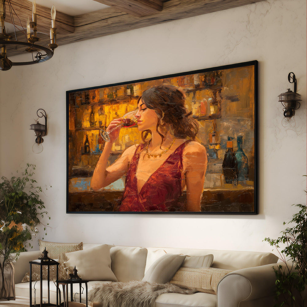 Woman with Red Wine Canvas Print, Impressionist Bar Scene Wall Art