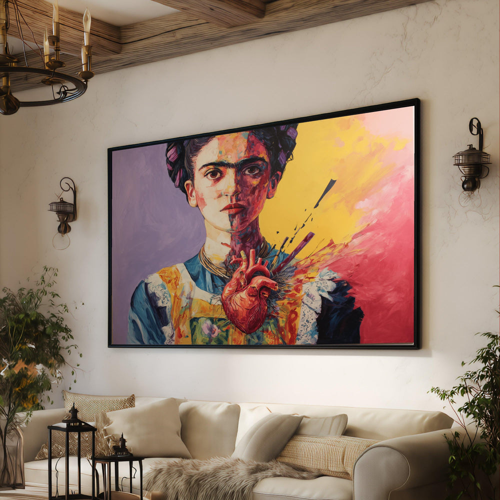 Frida Kahlo Portrait Canvas, Abstract Heart Art, Modern Home Decor