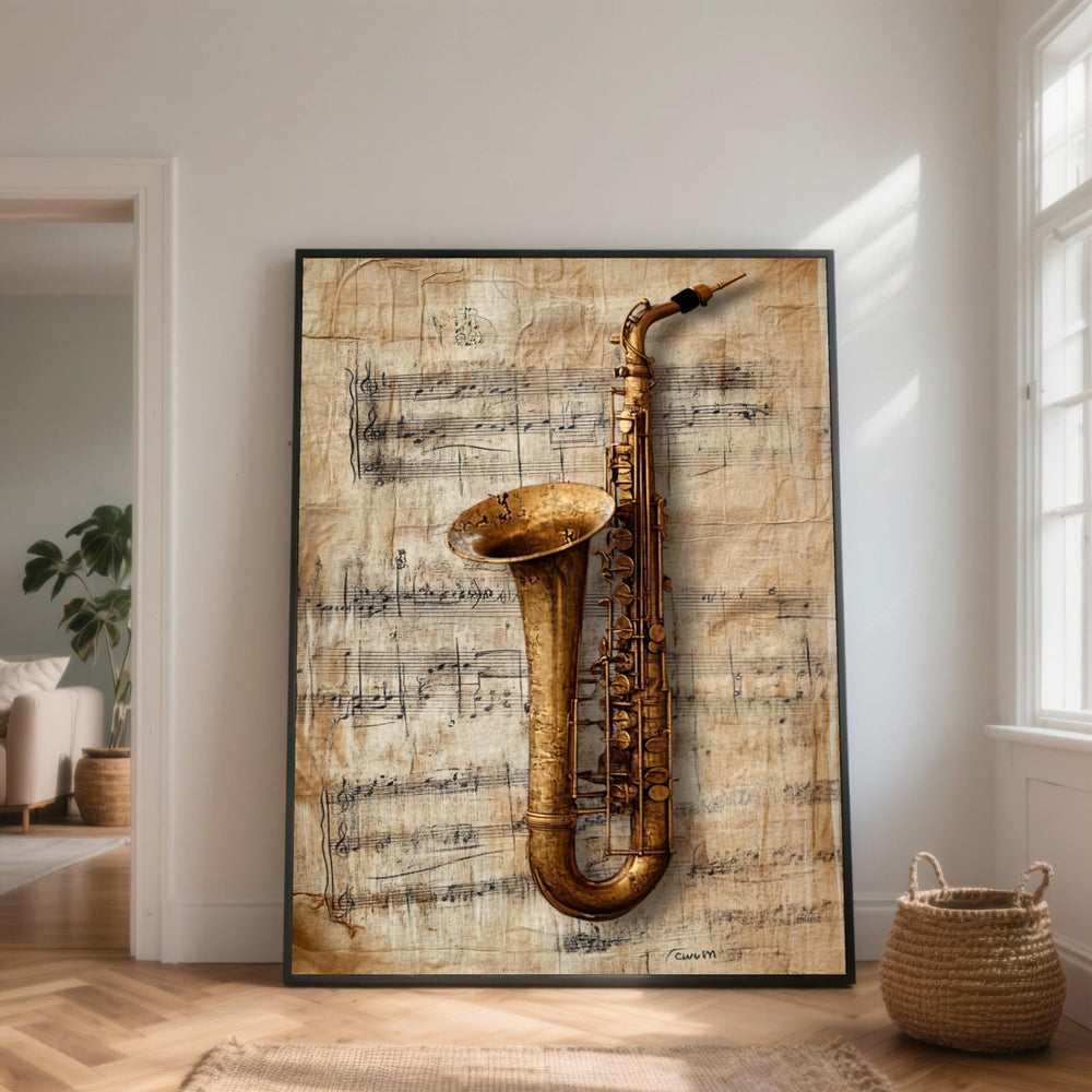 Vintage Saxophone Canvas Art Print, Music Room Decor