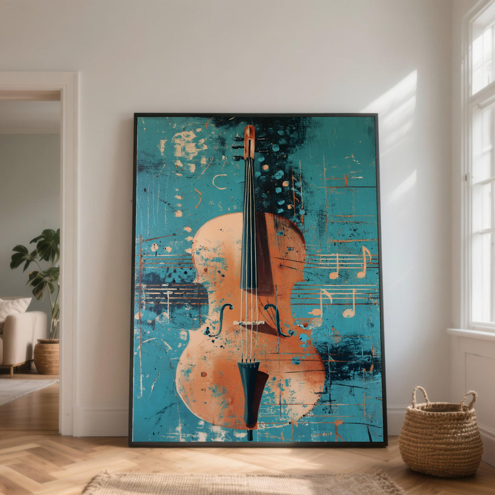 Abstract Cello Painting Canvas, Musical Instrument Wall Art
