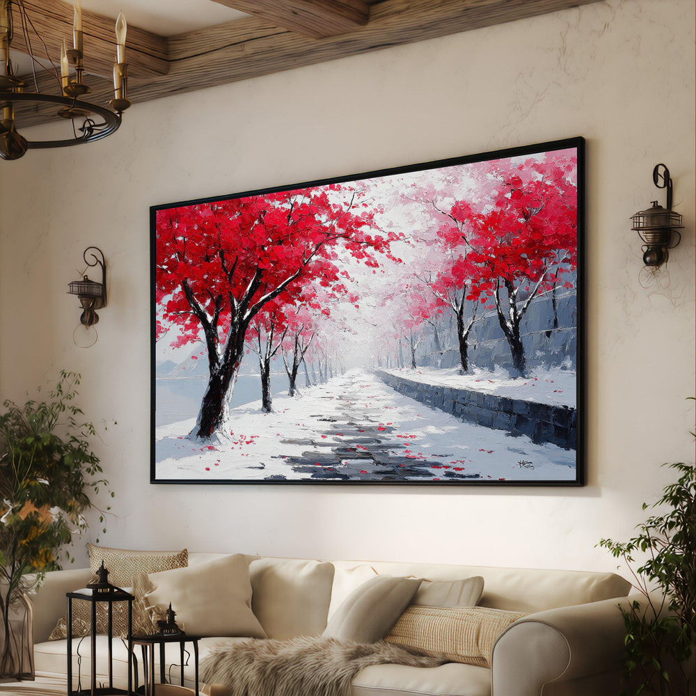 Winter Maple Tree Canvas, Snowy Path Landscape Wall Art
