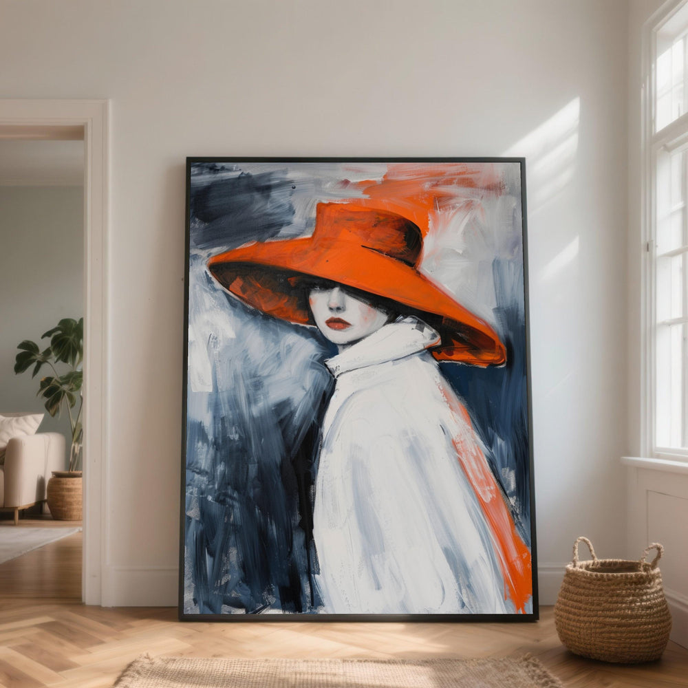 Red Hat Woman Portrait Canvas, Modern Fashion Wall Art