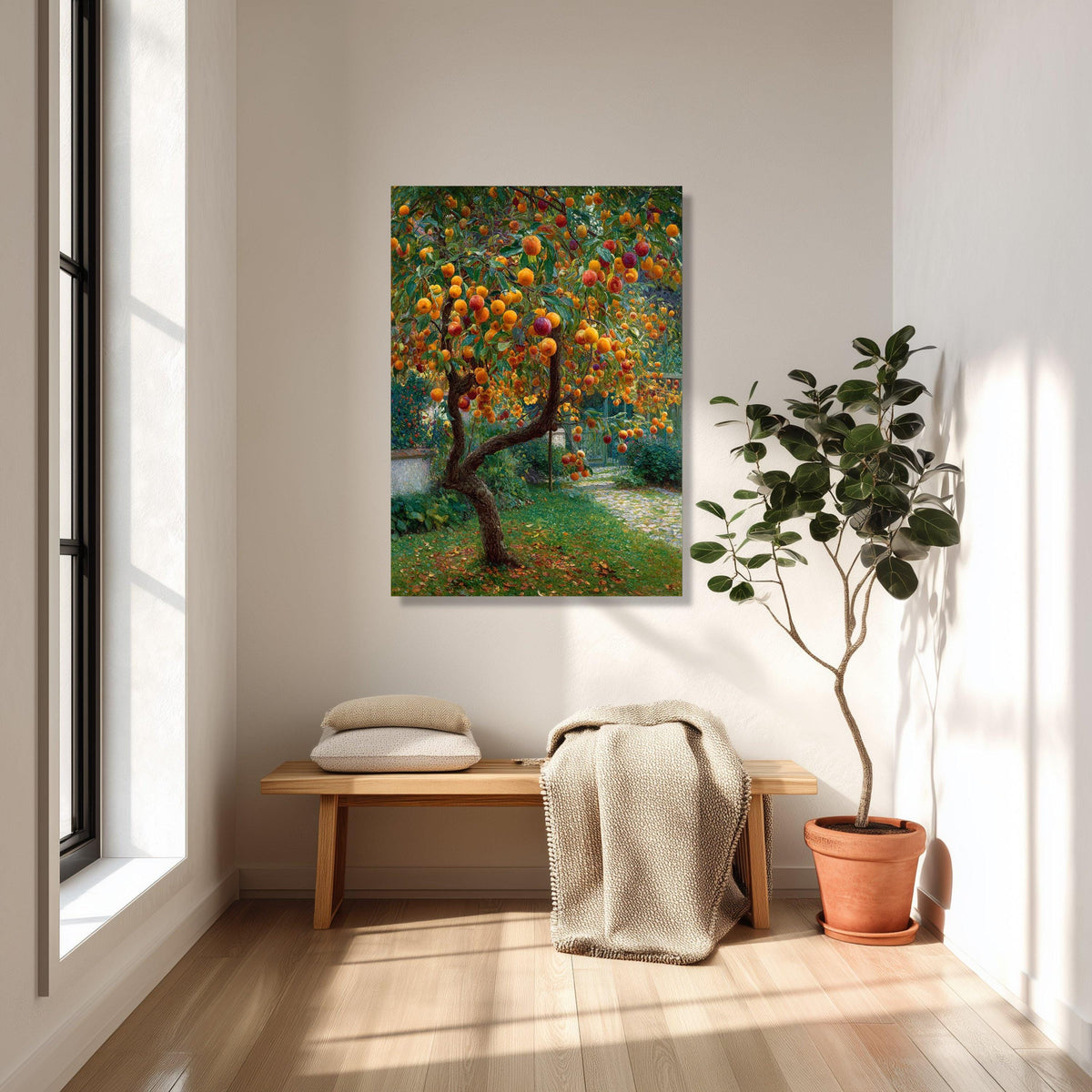 Autumn Orchard Fruits Canvas, Rustic Landscape Wall Art