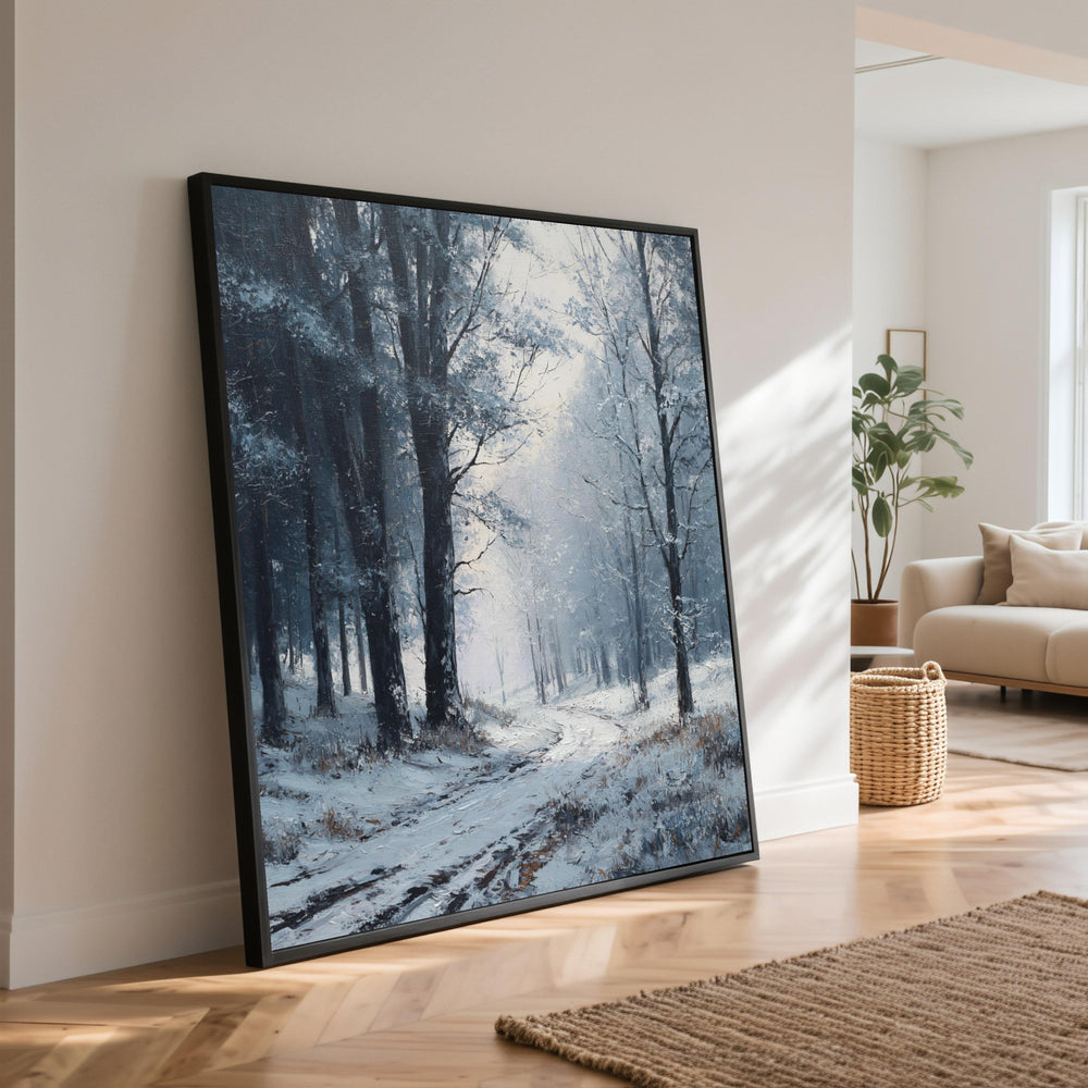 Winter Forest Path Canvas Art, Snowy Landscape Painting