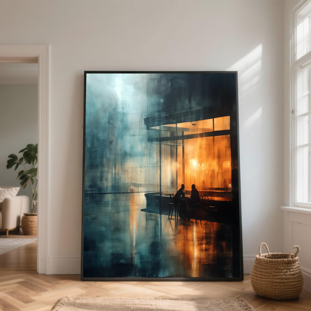 Abstract City Night Canvas Print, Moody Urban Cafe, Contemporary Home Decor
