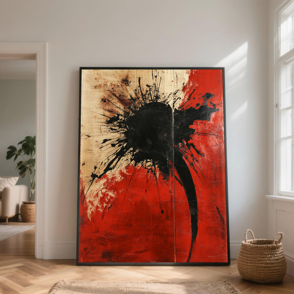 Abstract Red and Black Splash Canvas Art, Expressionist Home Decor