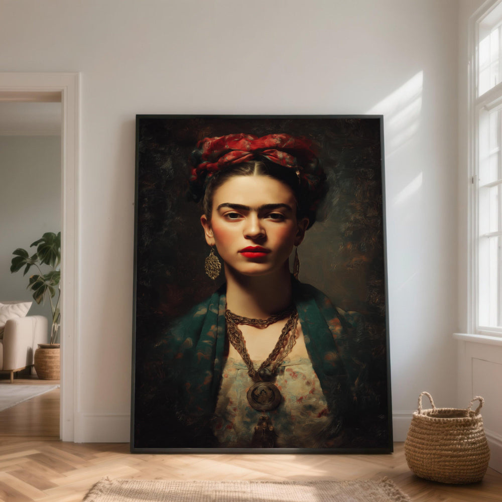 Frida Kahlo Portrait Canvas, Mexican Folk Art, Vintage Woman Wall Decor