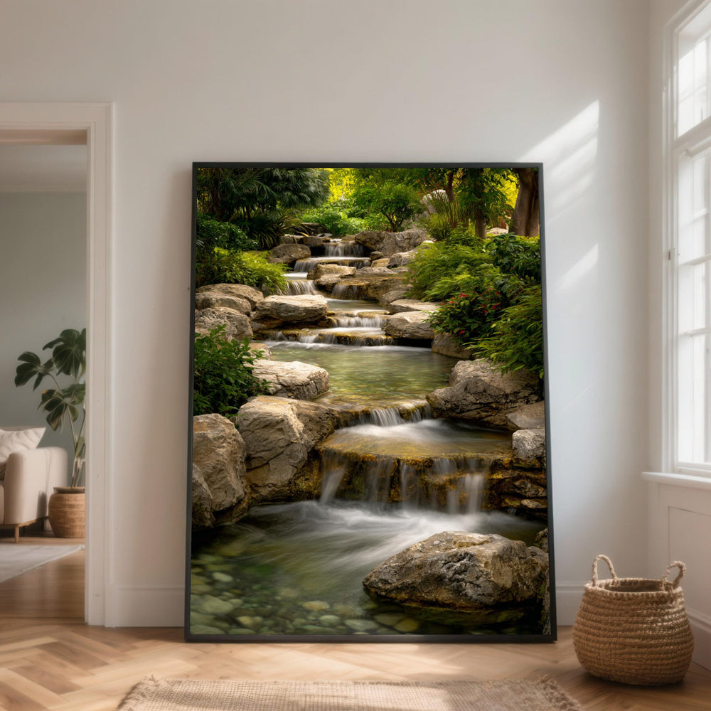 Waterfall Stream Canvas Print, Serene Nature Landscape Wall Art