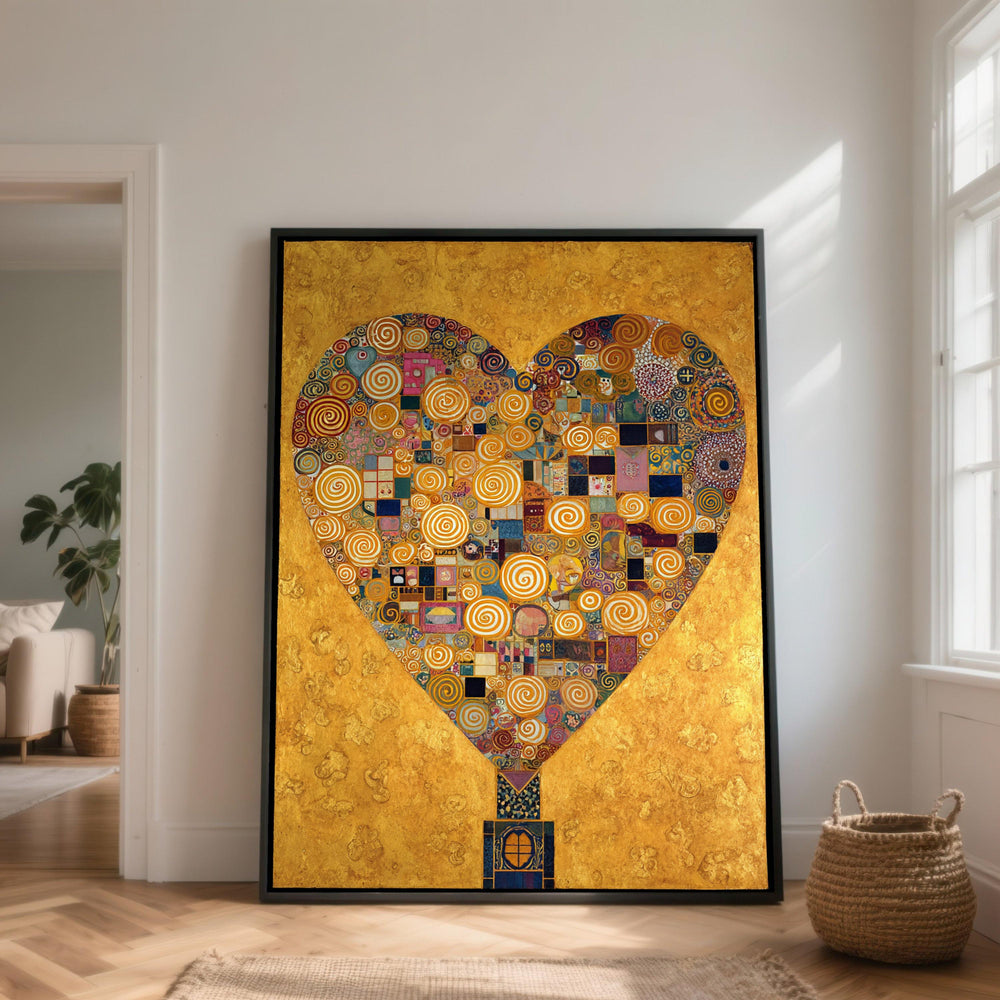 Abstract Heart Canvas Wall Art, Geometric Gold Design