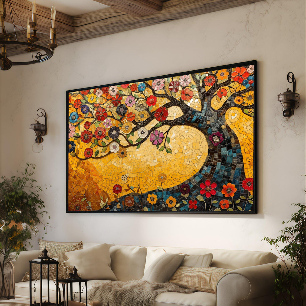 Floral Tree Mosaic Canvas Print, Colorful Nature Wall Art