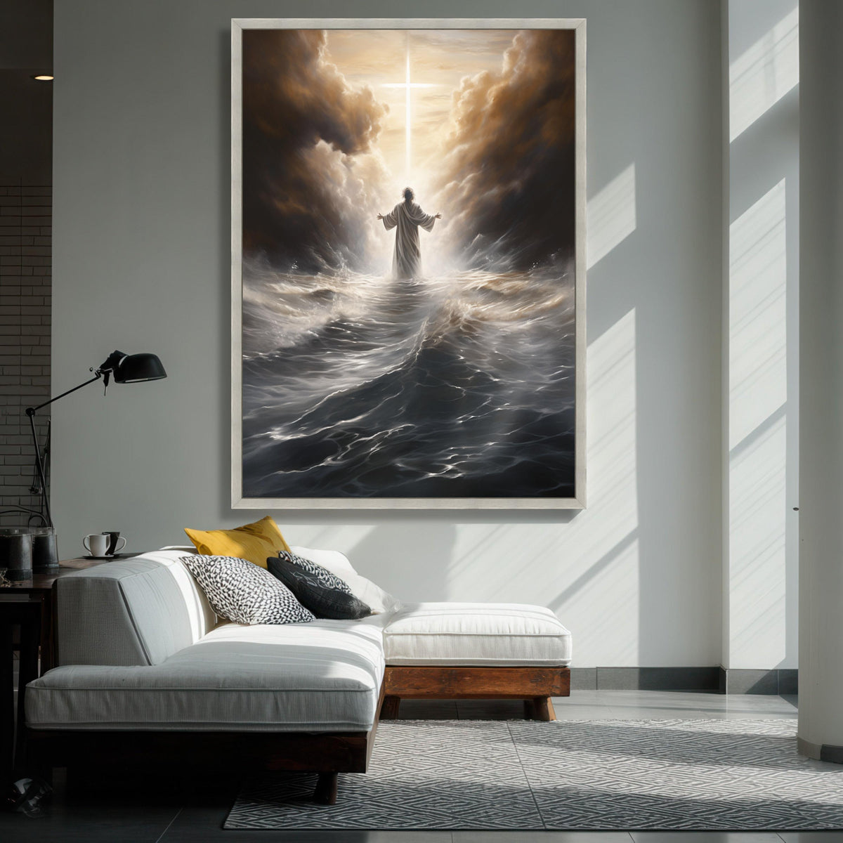 Jesus Walking on Water Canvas, Spiritual Christian Wall Art