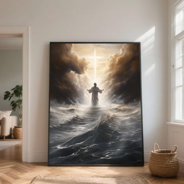 Jesus Walking on Water Canvas, Spiritual Christian Wall Art