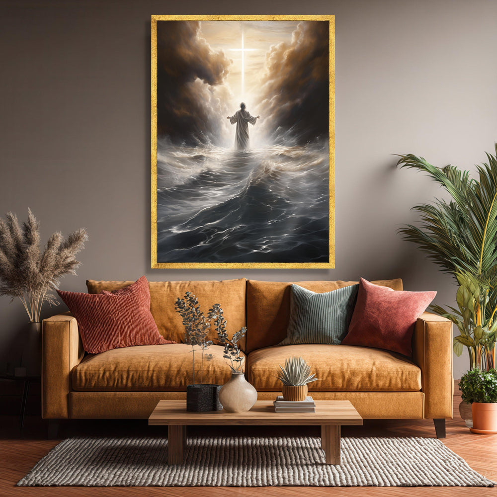 Jesus Walking on Water Canvas, Spiritual Christian Wall Art