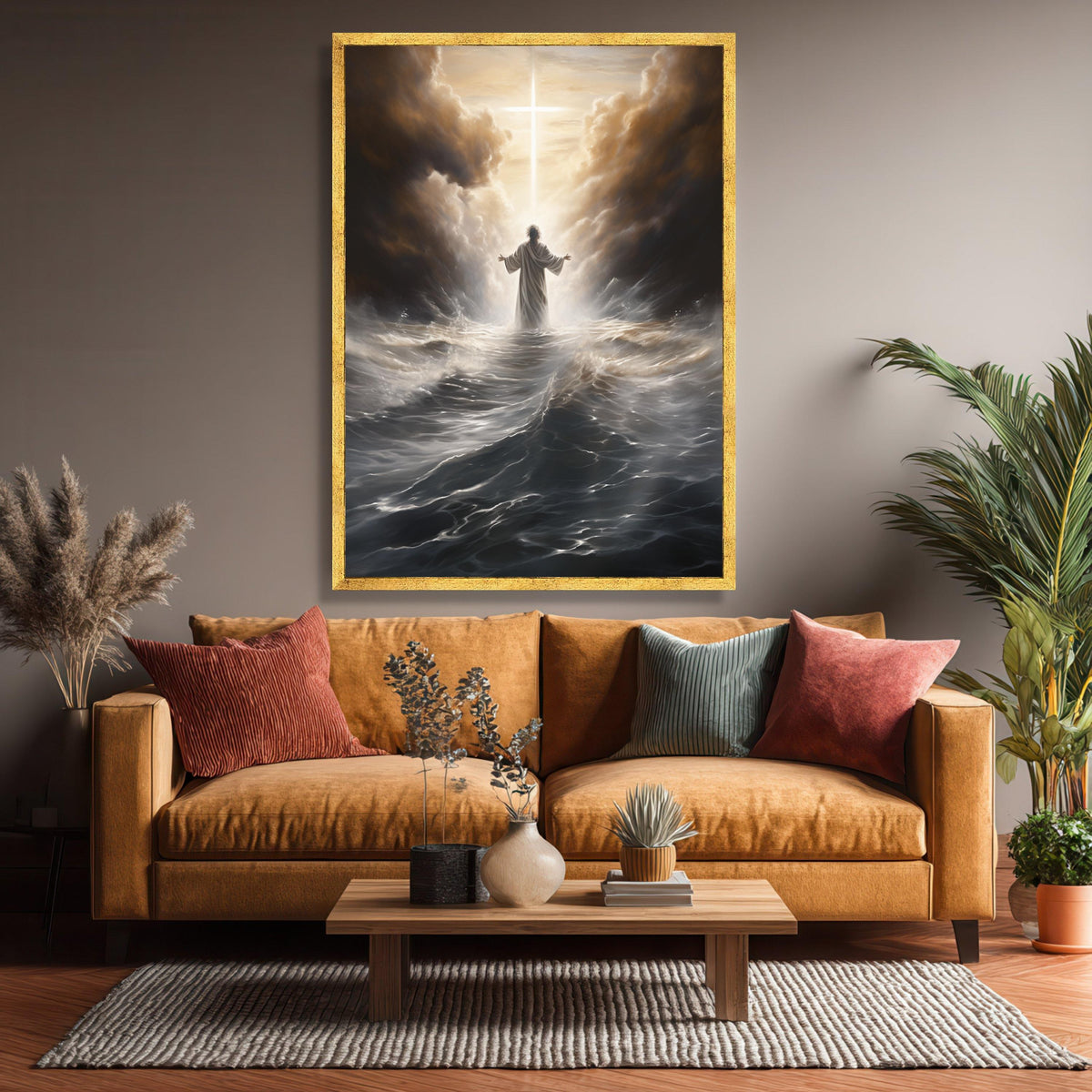 Jesus Walking on Water Canvas, Spiritual Christian Wall Art