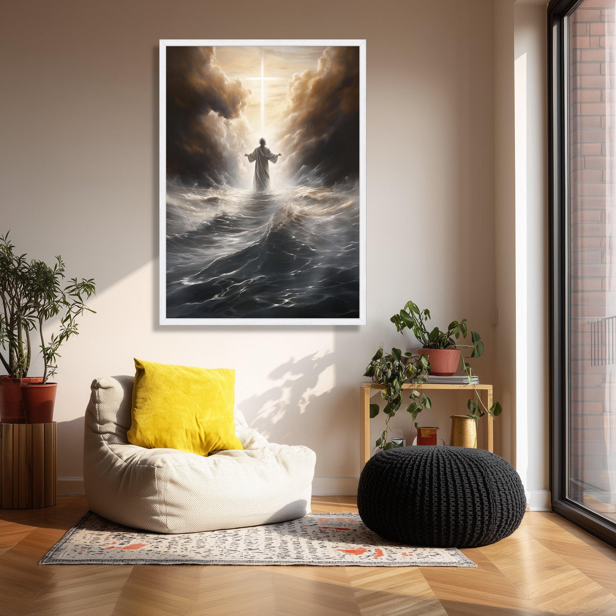 Jesus Walking on Water Canvas, Spiritual Christian Wall Art