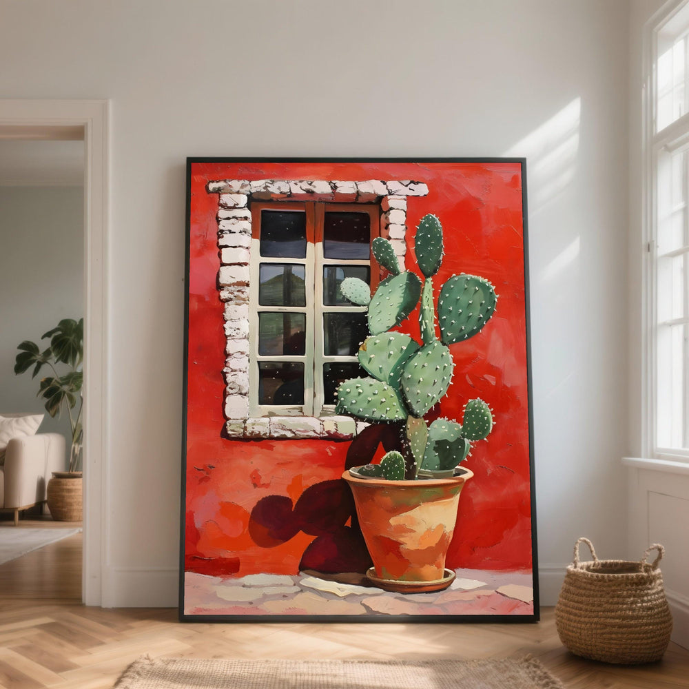 Cactus Canvas Art, Rustic Window, Southwestern Home Decor