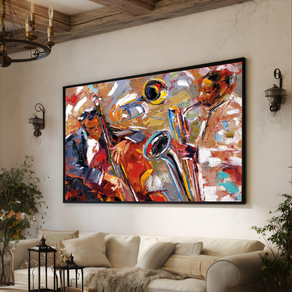 Abstract Jazz Canvas, Vibrant Musicians, Modern Wall Art