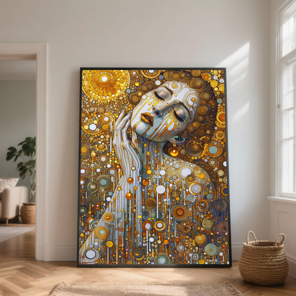 Abstract Woman Canvas Art, Metallic Gold Portrait, Modern Home Decor