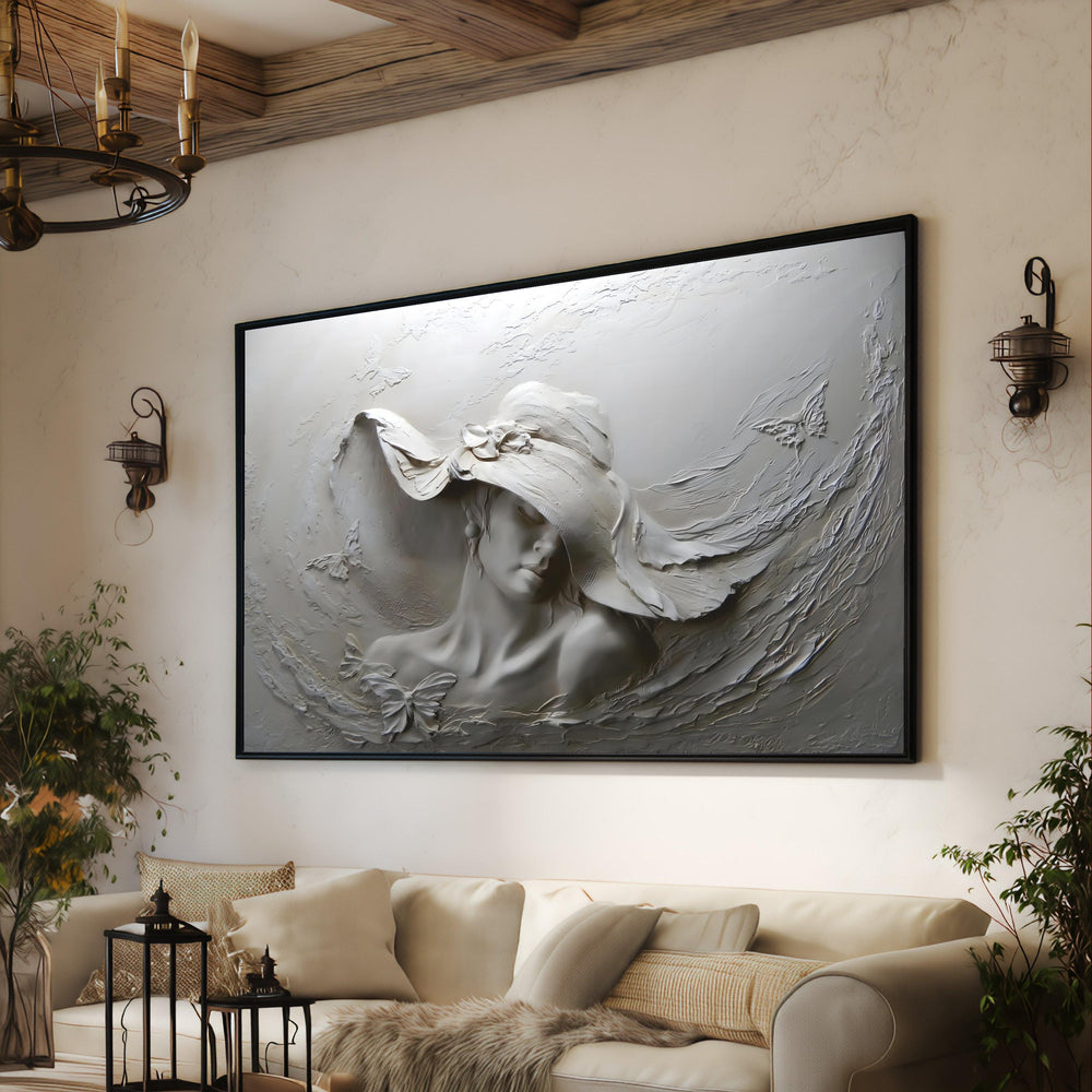 Elegant Woman  Canvas Art, Butterfly Decor, Feminine Sculpture