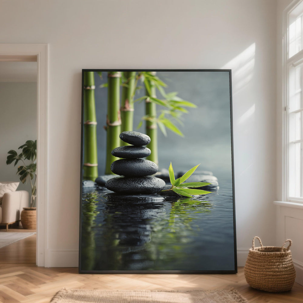 Zen Stones and Bamboo Canvas Art, Spa Decor