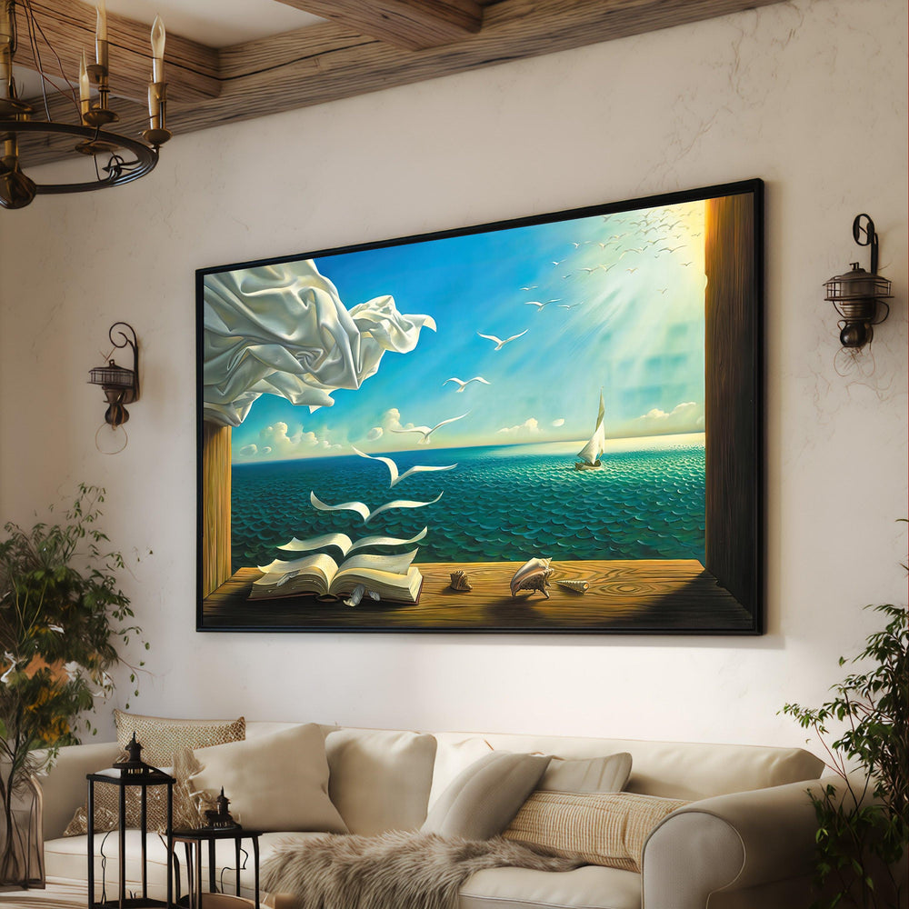Open Book Seaside Canvas Print, Surreal Ocean Wall Art