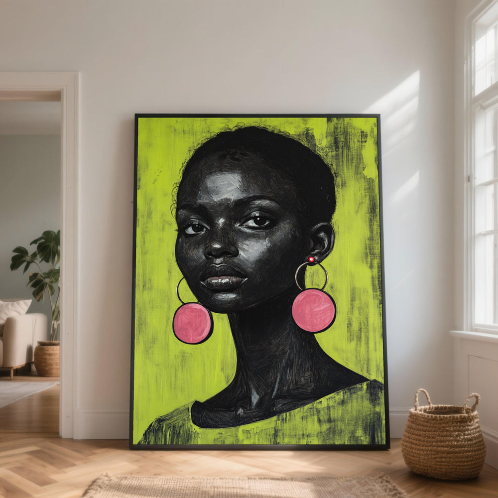 African Woman Portrait Canvas, Modern Green Wall Art