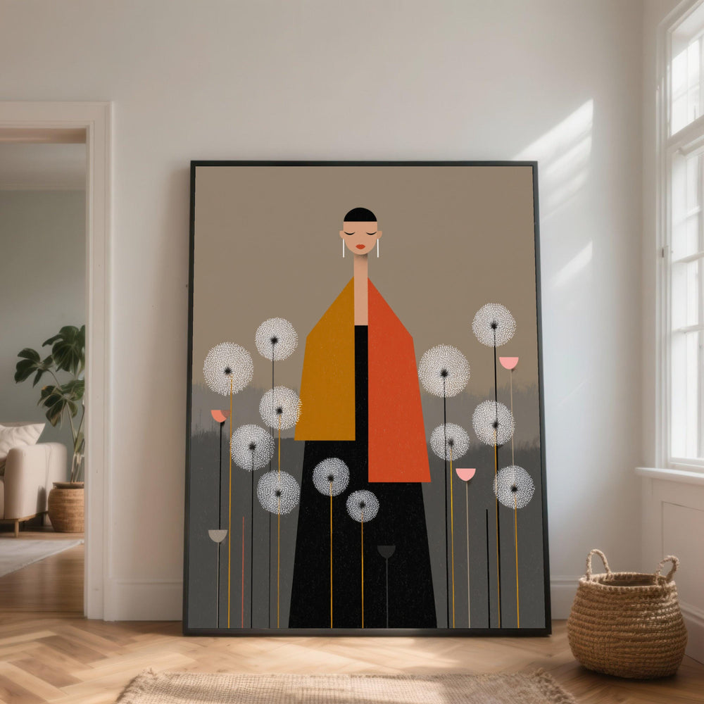 Minimalist Woman Canvas Art, Abstract Floral, Modern Wall Decor