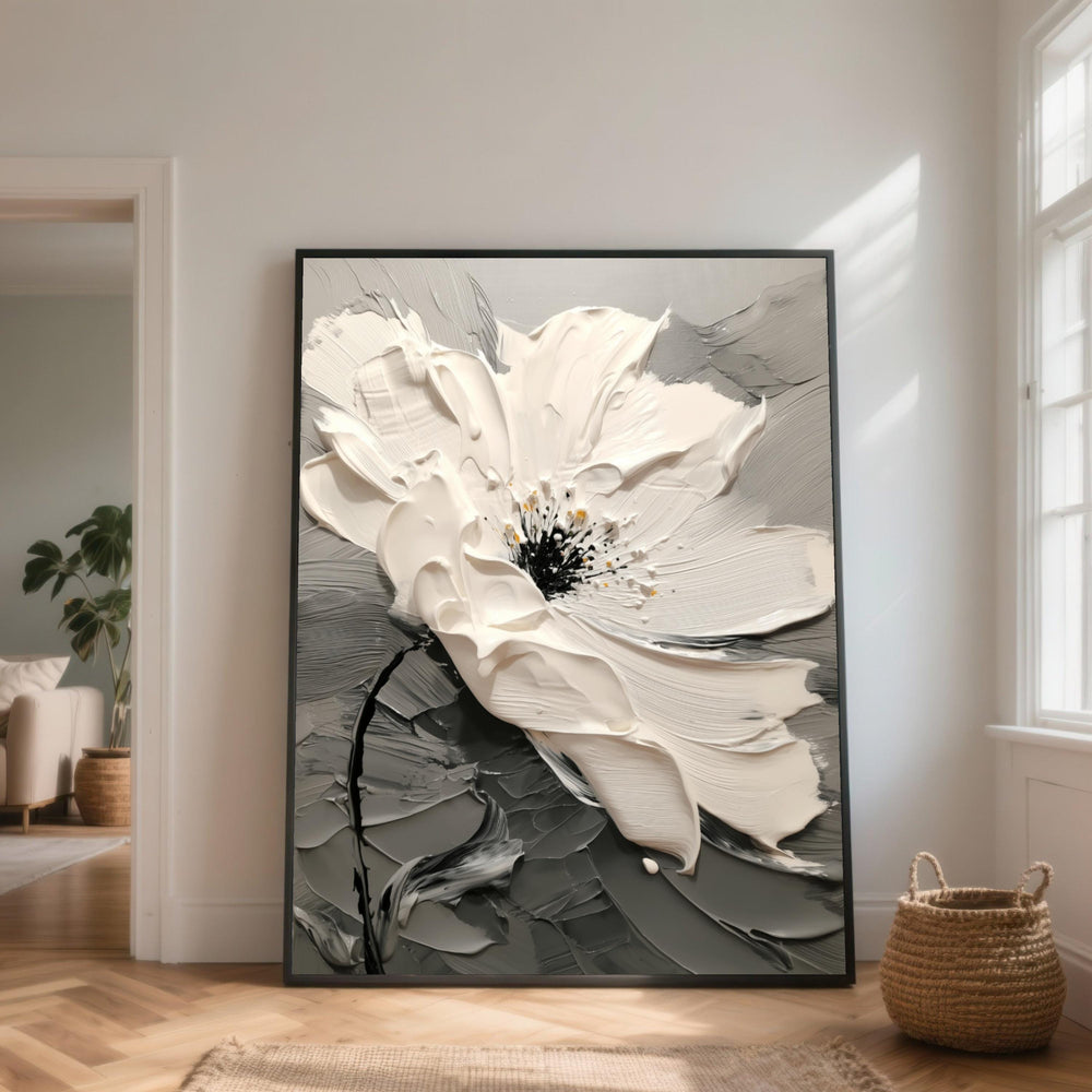 White Floral Canvas Wall Art, Modern Home Decor