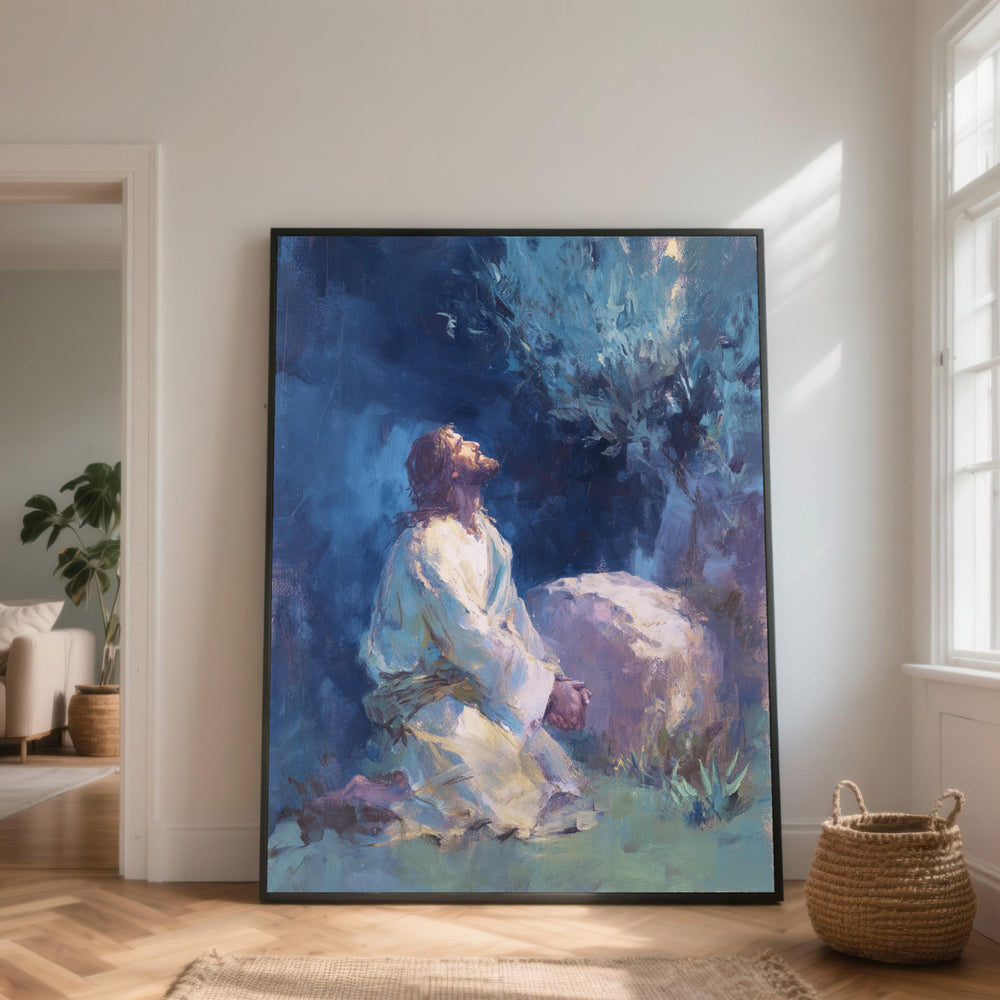 Jesus Praying in Garden Canvas, Religious Wall Art, Christian Home Decor