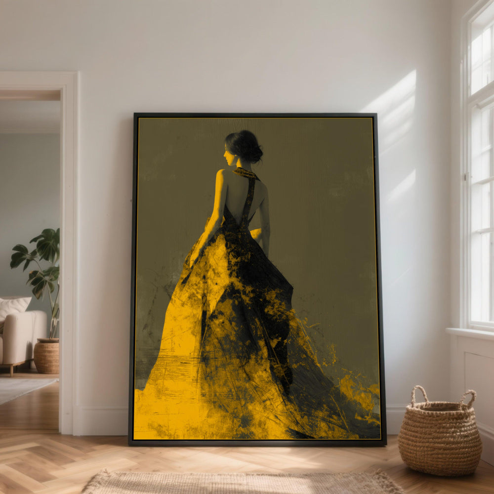 Elegant Woman in Flowing Dress Canvas, Modern Fashion Art, Silhouette Wall Decor, Contemporary Female Portrait, Artistic Home Decoration