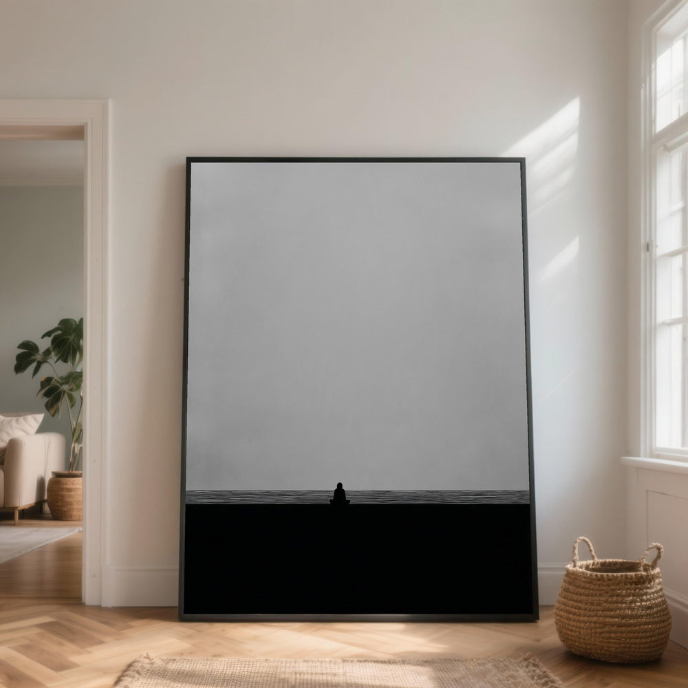 Minimalist Meditation Canvas, Solitude Silhouette Wall Art, Calm Serenity Decor, Monochrome Canvas, Modern Zen Home Decoration