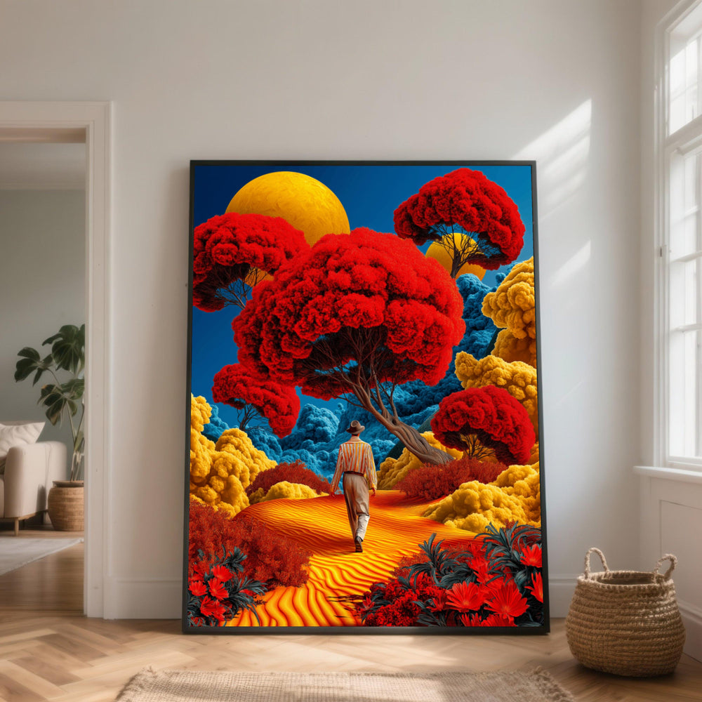 Red Tree Canvas Print – Abstract Surreal Forest Landscape