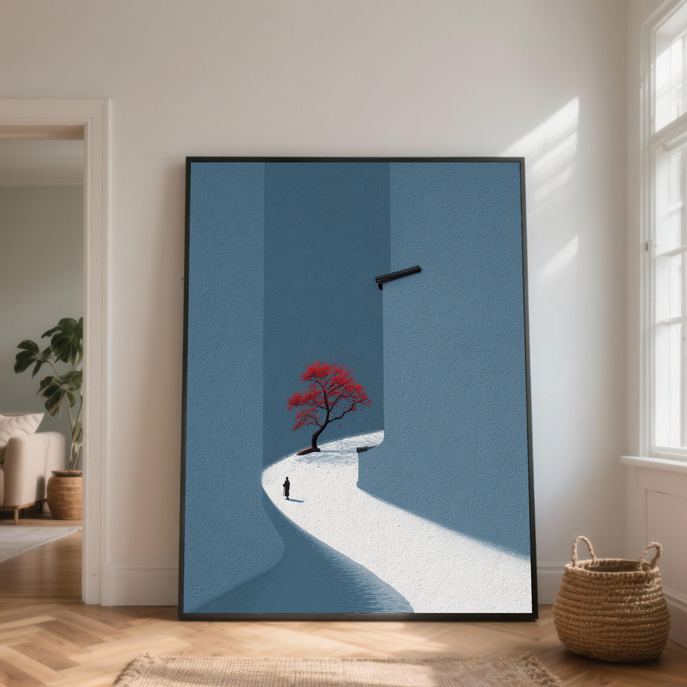 Red Tree Pathway Canvas Art, Minimalist Landscape Painting
