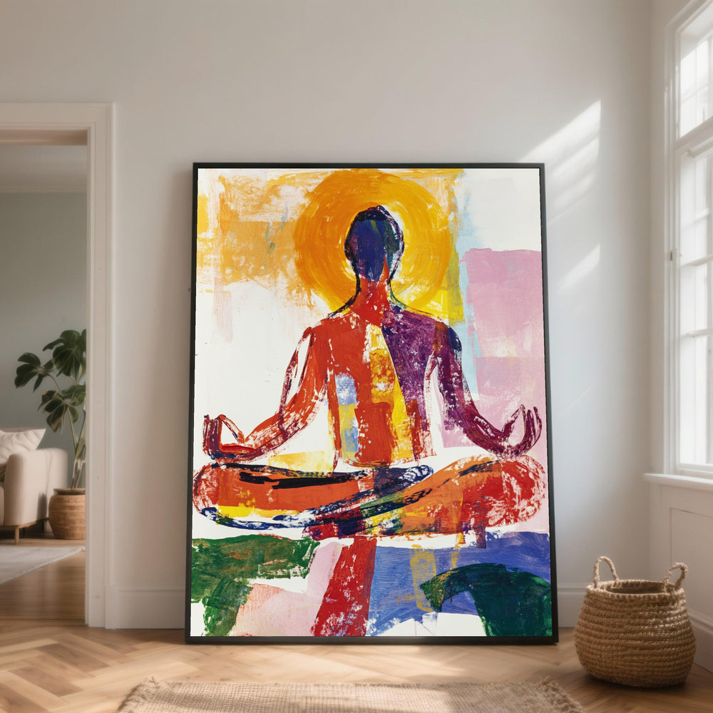 Abstract Meditation Canvas Art, Colorful Yoga Pose, Spiritual Decor