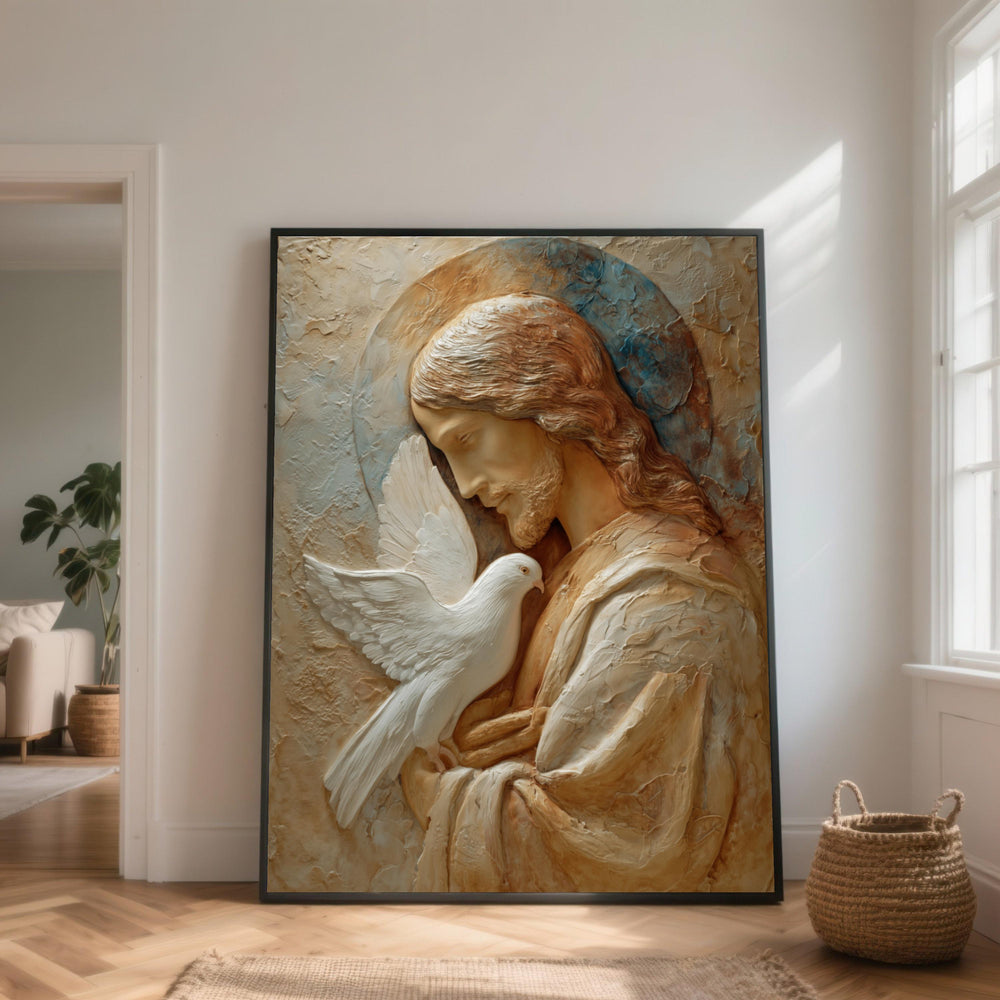 Jesus Holding Dove Canvas Art, Religious Home Decor