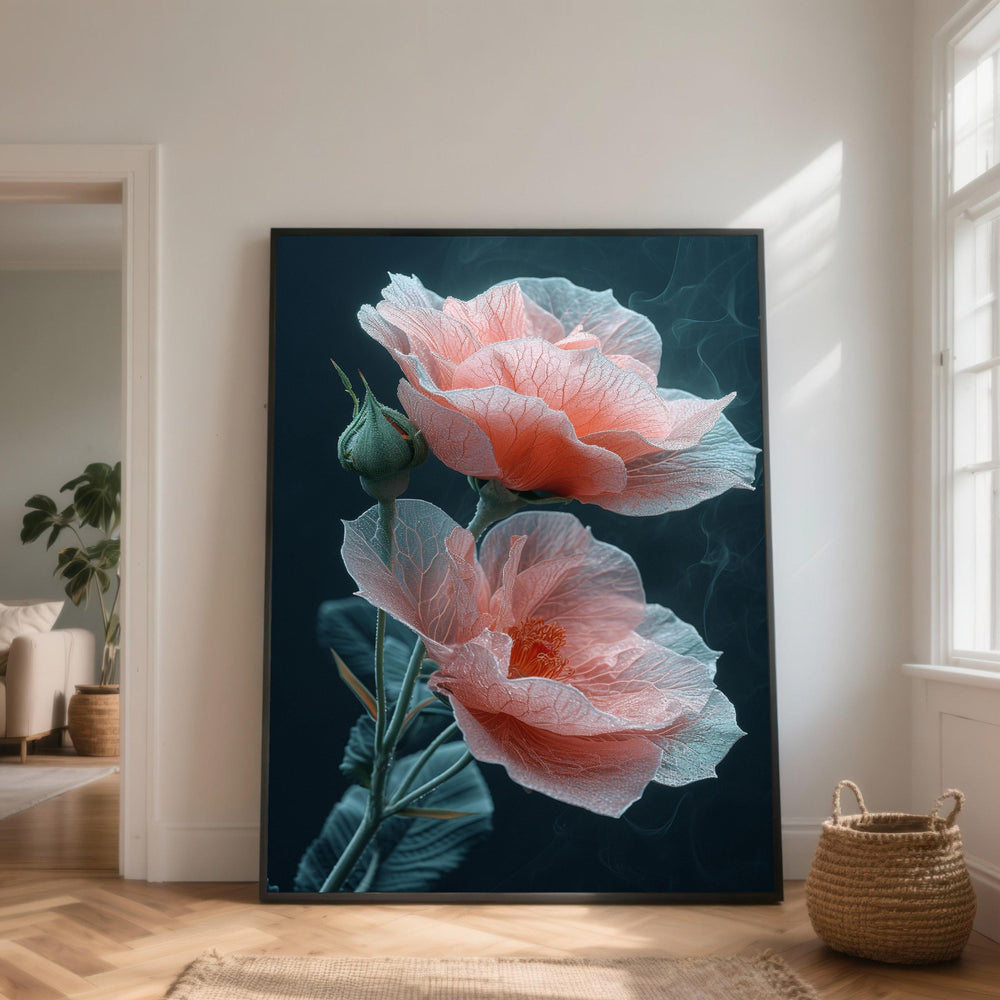 Delicate Pink Poppy Flowers Canvas, Dewy Floral Wall Art, Soft Botanical Print, Nature Decor, Elegant Garden Canvas, Home Decoration Art
