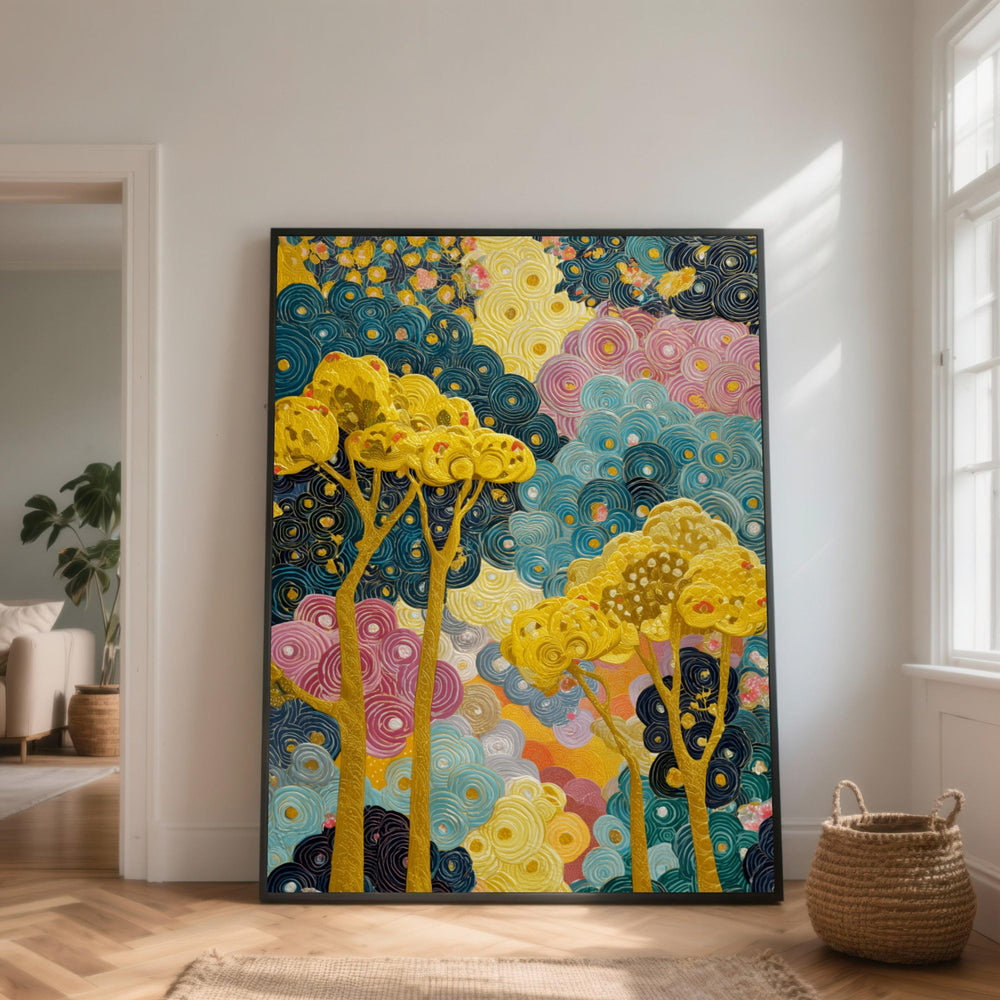 Abstract Floral Trees Canvas Art, Colorful Swirls, Modern Nature Decor