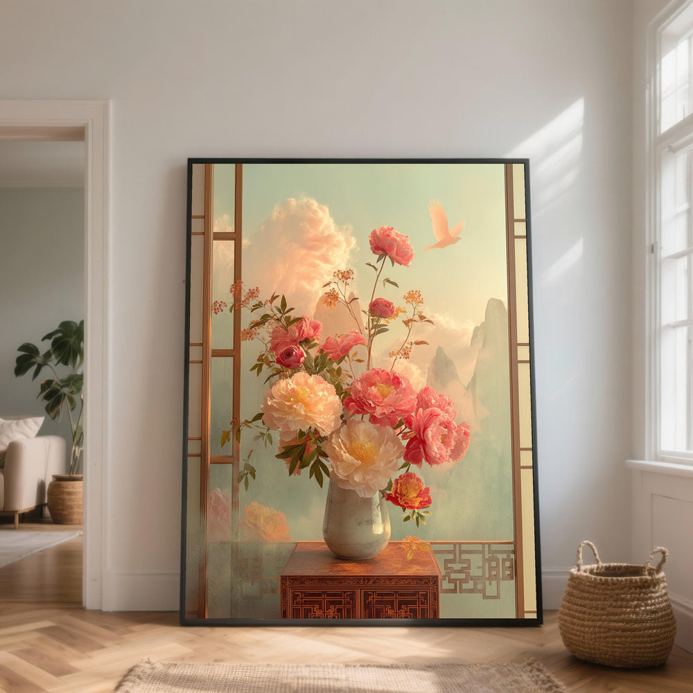 Elegant Peony Bouquet Canvas, Asian Style Vase Floral Wall Art, Soft  Flower Painting, Nature Home Décor Canvas, Tranquil Garden Scene